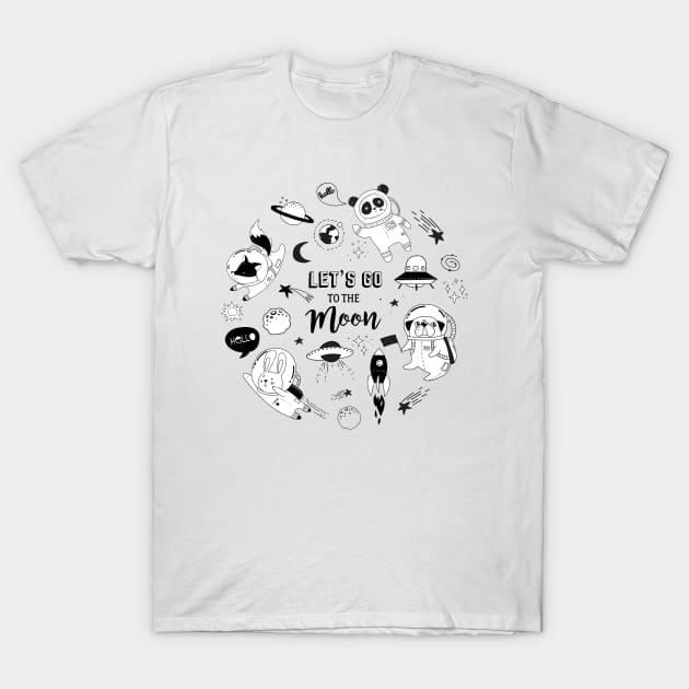 let s go to the moon doodle universe T-Shirt by Mako Design 